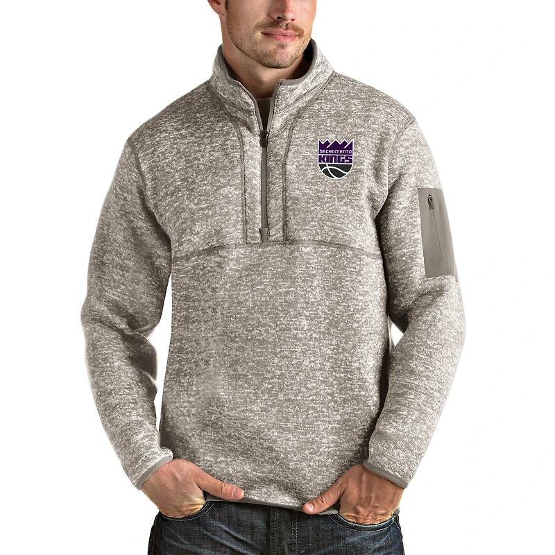 Men's Antigua Natural Sacramento Kings Fortune Quarter-Zip Pullover Jacket