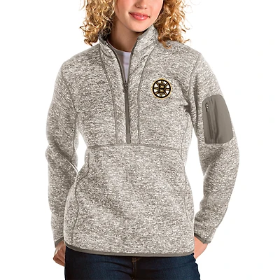Women's Antigua Oatmeal Boston Bruins Fortune Half-Zip Sweatshirt