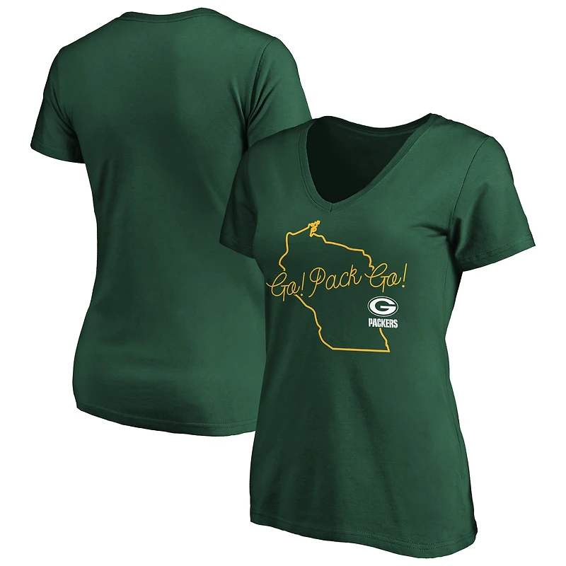 Women's Fanatics Green Green Bay Packers Team Iconic Script State V-Neck T-Shirt