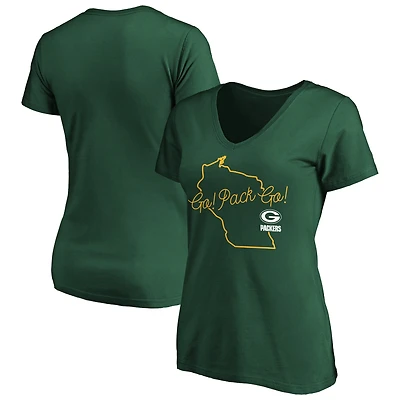 Women's Fanatics Green Green Bay Packers Team Iconic Script State V-Neck T-Shirt