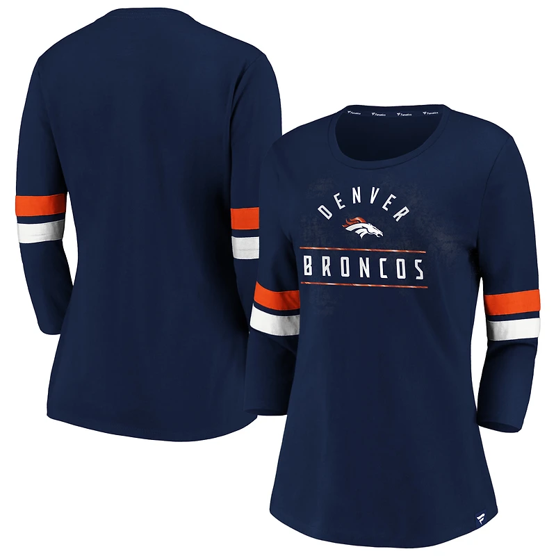 Women's Fanatics Navy/Orange Denver Broncos Iconic Stripe 3/4 Sleeve T-Shirt