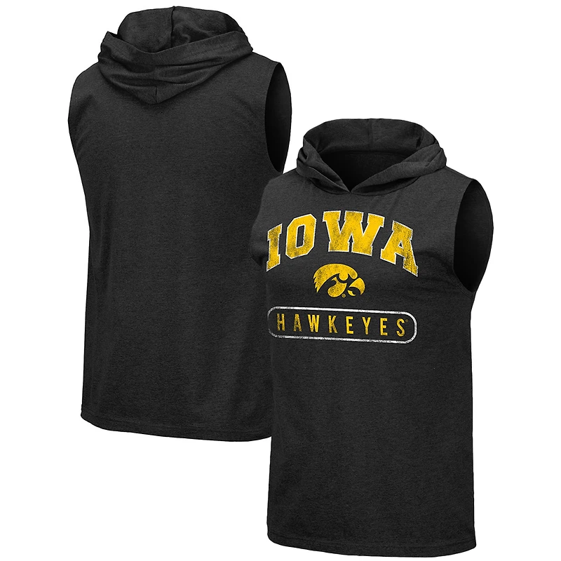 Men's Colosseum Heathered Black Iowa Hawkeyes Varsity Hoodie Tank Top