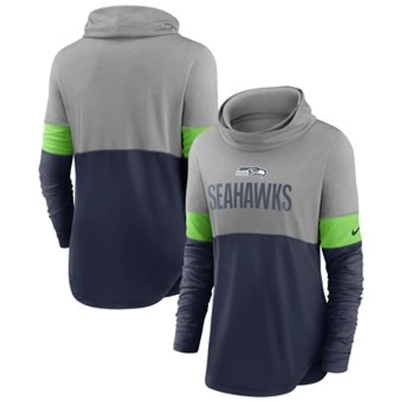 Women's Nike Navy/Heathered Charcoal Seattle Seahawks Light Impact Lock Up Cowl Neck Long Sleeve T-Shirt