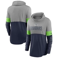 Women's Nike Navy/Heathered Charcoal Seattle Seahawks Light Impact Lock Up Cowl Neck Long Sleeve T-Shirt