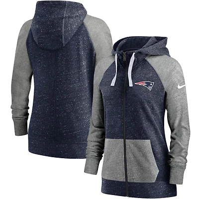 Women's Nike Heathered Navy New England Patriots Gym Vintage Full-Zip Hoodie