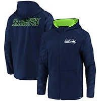 Men's Fanatics College Navy Seattle Seahawks Iconic Embossed Defender Full-Zip Hoodie