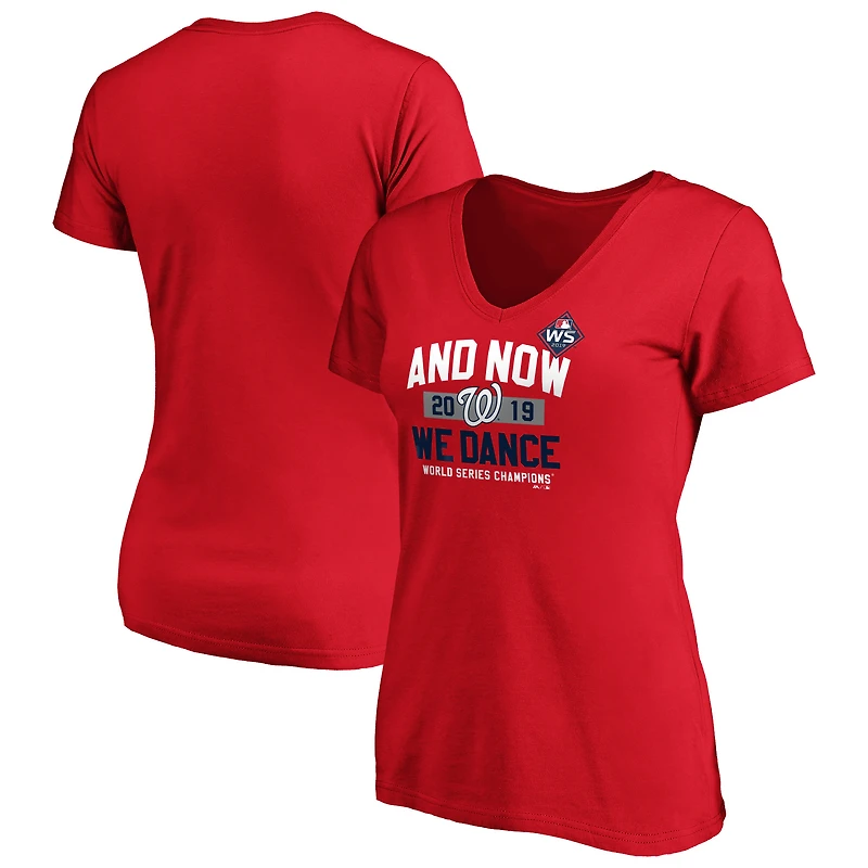 Women's Majestic Red Washington Nationals 2019 World Series Champions Let's Dance V-Neck T-Shirt
