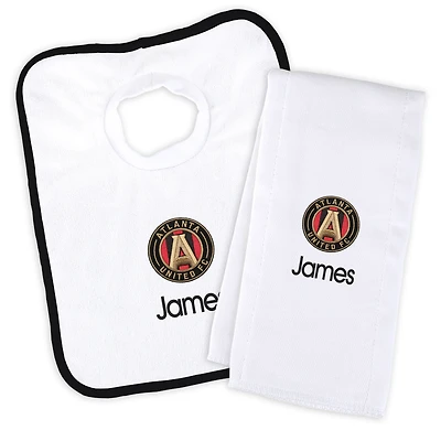 Infant White Atlanta United FC Personalized Bib and Burp Cloth Set