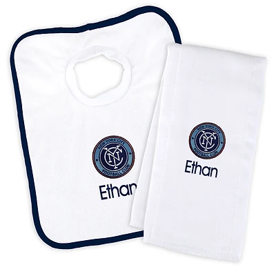Infant White New York City FC Personalized Bib and Burp Cloth Set