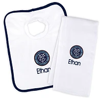 Infant White New York City FC Personalized Bib and Burp Cloth Set