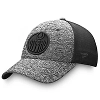 Men's Fanatics Heathered Black/Black Edmonton Oilers Authentic Pro Training & Travel Trucker Flex Hat
