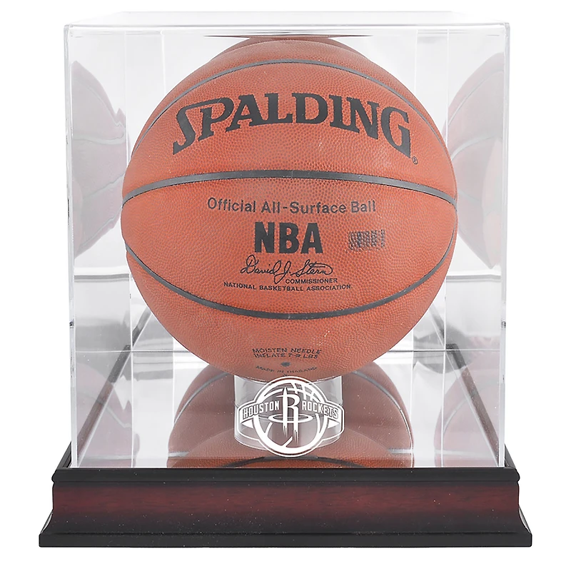 Houston Rockets Mahogany (2019-Present) Team Logo Basketball Display Case with Mirrored Back