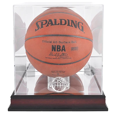 Houston Rockets Mahogany (2019-Present) Team Logo Basketball Display Case with Mirrored Back
