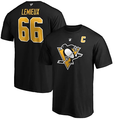 Men's Fanatics Mario Lemieux Black Pittsburgh Penguins Authentic Stack Retired Player Name & Number T-Shirt