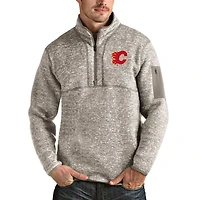 Men's Antigua Oatmeal Calgary Flames Fortune Half-Zip Pullover Jacket