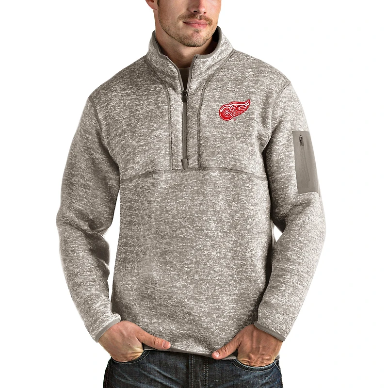 Men's Antigua Oatmeal Detroit Red Wings Fortune Half-Zip Pullover Jacket