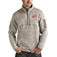 Men's Antigua Oatmeal Detroit Red Wings Fortune Half-Zip Pullover Jacket