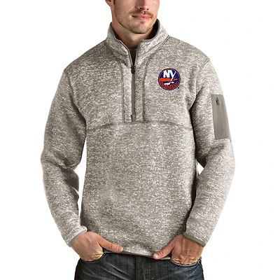 Men's Antigua Oatmeal New York Islanders Fortune Half-Zip Pullover Jacket