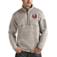 Men's Antigua Oatmeal New York Islanders Fortune Half-Zip Pullover Jacket