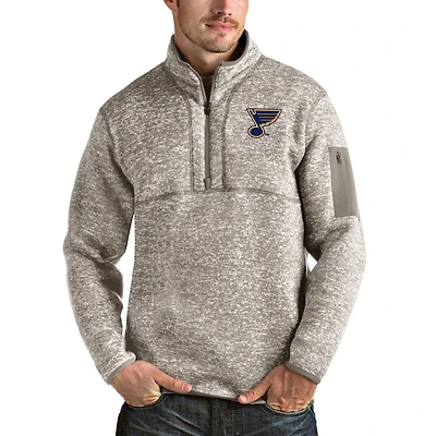 Men's Antigua Oatmeal St. Louis Blues Fortune Half-Zip Pullover Jacket
