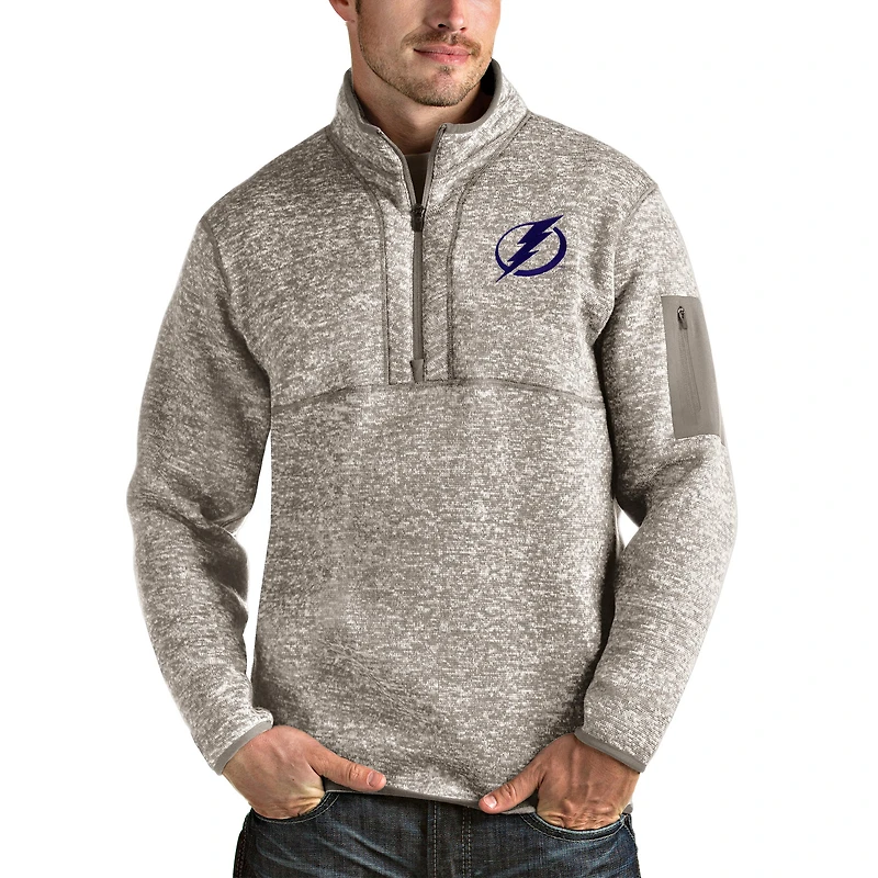 Men's Antigua Oatmeal Tampa Bay Lightning Fortune Half-Zip Pullover Jacket