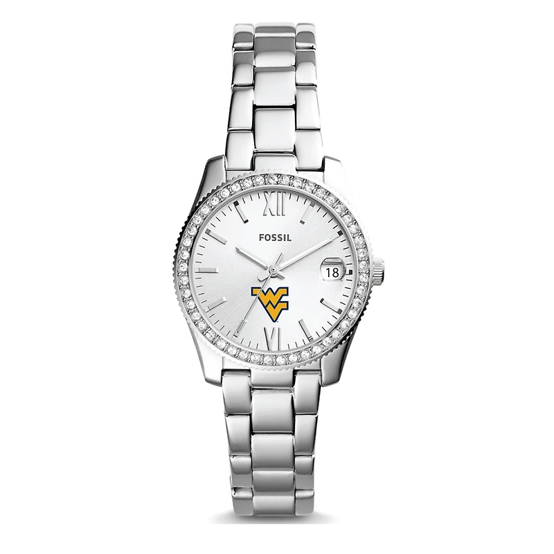 Women's Fossil West Virginia Mountaineers Scarlette Mini Three-Hand Date Watch