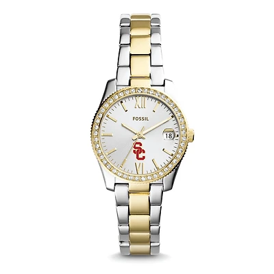 Women's Fossil USC Trojans Scarlette Mini Two Tone Stainless Steel Watch