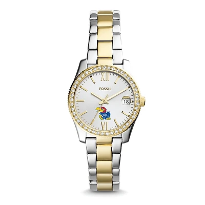 Women's Fossil Kansas Jayhawks Scarlette Mini Two Tone Stainless Steel Watch