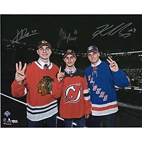Jack Hughes Kaapo Kakko & Kirby Dach Autographed 16" x 20" 2019 NHL Draft Top-3 Photograph