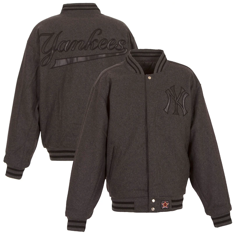 Men's JH Design Charcoal New York Yankees Team Logo Wool Full-Snap Jacket