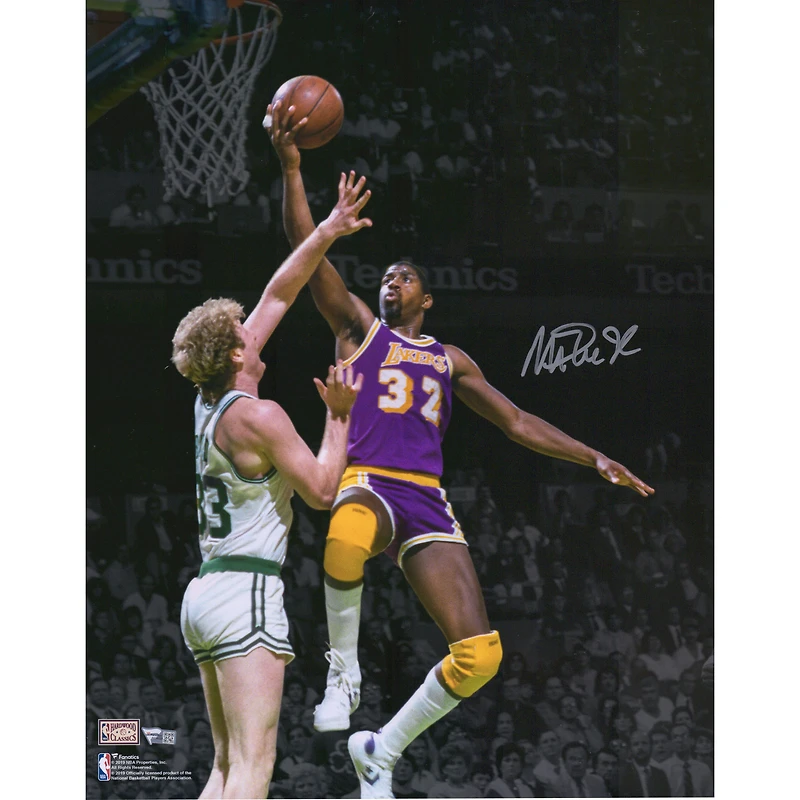 Magic Johnson Los Angeles Lakers Autographed 16" x 20" Lay Up Over Larry Bird Photograph