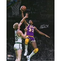 Magic Johnson Los Angeles Lakers Autographed 16" x 20" Lay Up Over Larry Bird Photograph