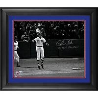 Carlton Fisk Boston Red Sox Framed Autographed 16" x 20" Watching HR Photograph with "Stay Fair! Stay Fair!" Inscription