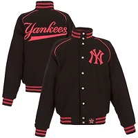 Women's JH Design Black/Pink New York Yankees Wool Raglan Full-Zip Jacket