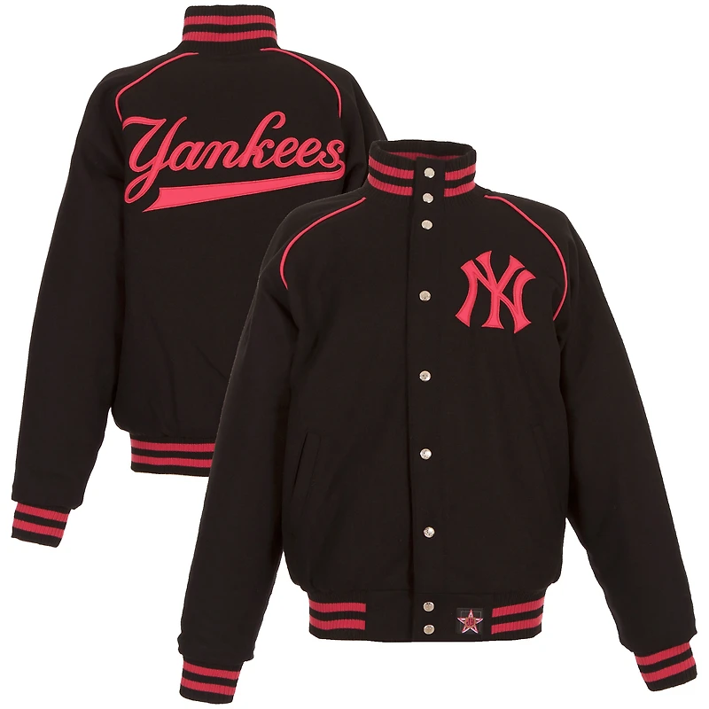Women's JH Design Black/Pink New York Yankees Wool Raglan Full-Zip Jacket