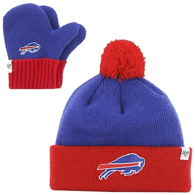 Toddler '47 Royal/Red Buffalo Bills Bam Bam Cuffed Knit Hat with Pom & Mittens Set
