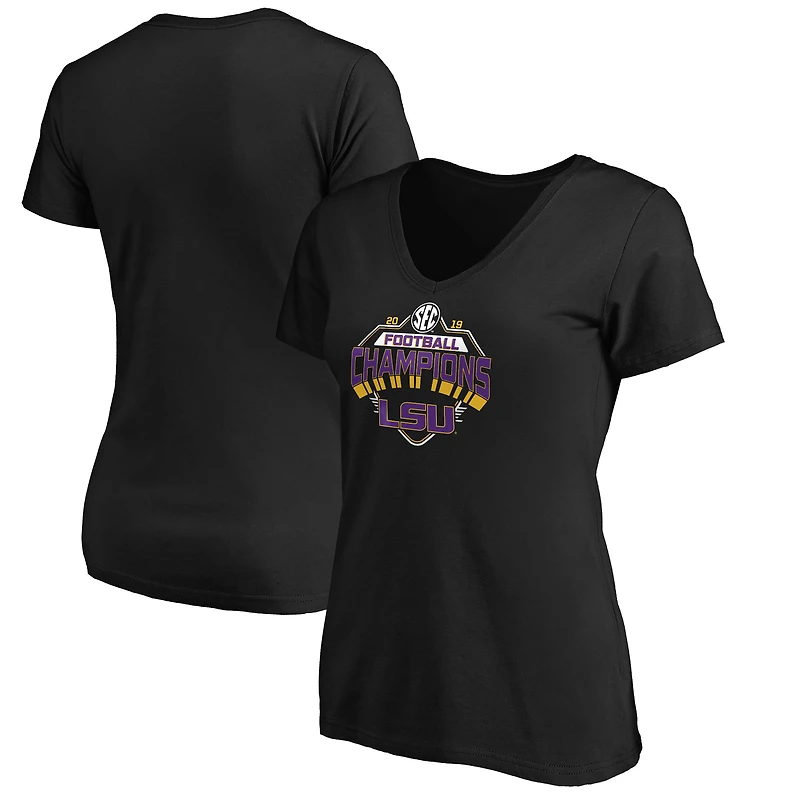 Women's Fanatics Black LSU Tigers 2019 SEC Football Champions V-Neck T-Shirt