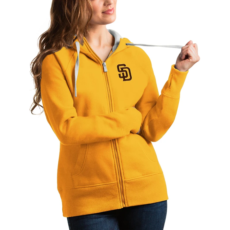 Women's Antigua Gold San Diego Padres Victory Full-Zip Hoodie