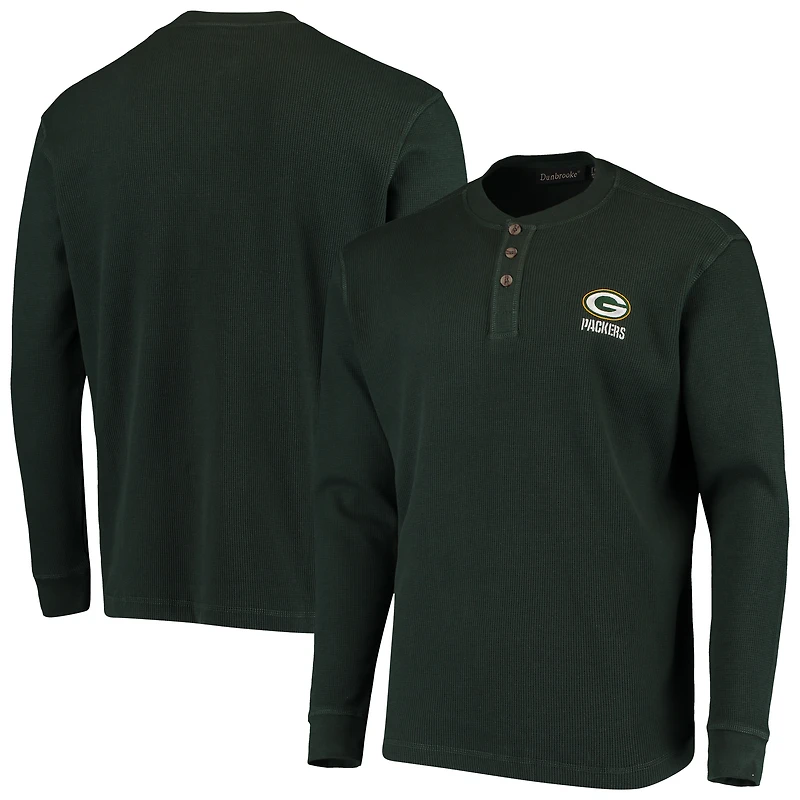Men's Dunbrooke Green Green Bay Packers Logo Maverick Thermal Henley Long Sleeve T-Shirt