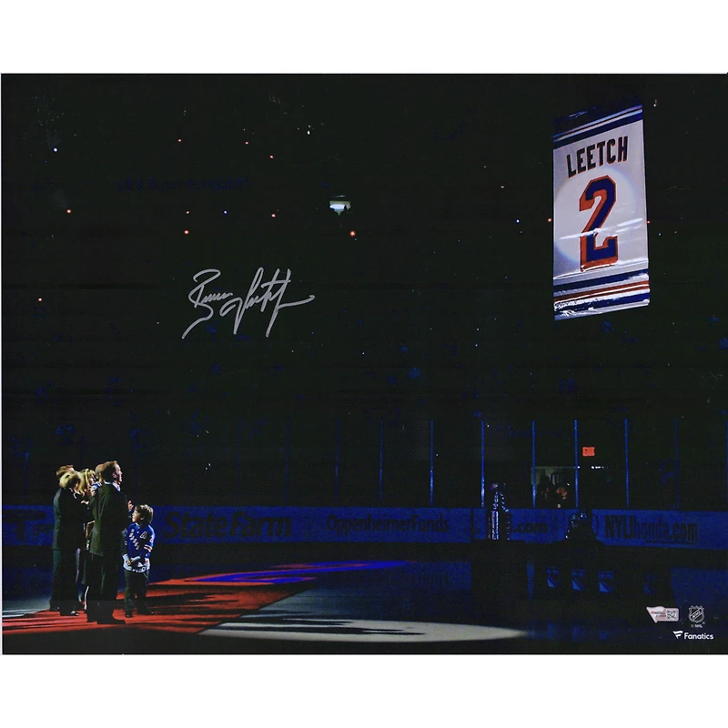 Brian Leetch New York Rangers Autographed 16" x 20" Jersey Retirement Banner Raising Photograph