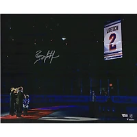 Brian Leetch New York Rangers Autographed 16" x 20" Jersey Retirement Banner Raising Photograph