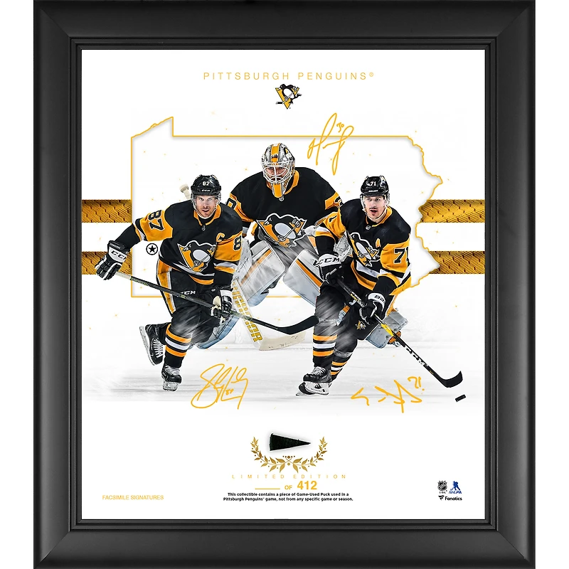 Pittsburgh Penguins Framed 15" x 17" Franchise Foundations Collage with a Piece of Game Used Puck - Limited Edition of 412