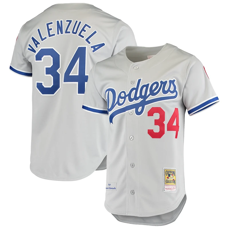 Men's Mitchell & Ness Fernando Valenzuela Gray Los Angeles Dodgers Road 1981 Cooperstown Collection Authentic Jersey