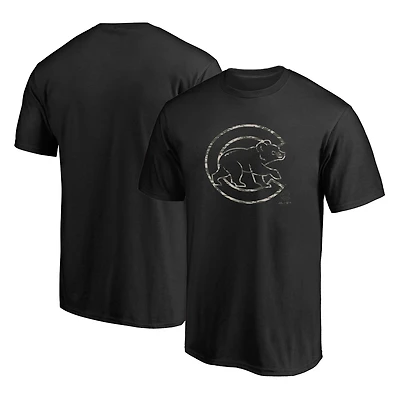 Men's Majestic Black Chicago Cubs Cloak Camo Logo T-Shirt