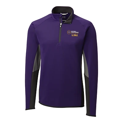 Men's Cutter & Buck Purple LSU Tigers College Football Playoff 2020 National Championship Bound Traverse Colorblock Half-Zip Pullover Jacket
