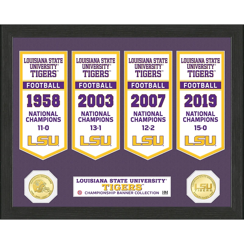Highland Mint LSU Tigers 4-Time Football National Champions 12'' x 15'' Bronze Coin Banner Collection