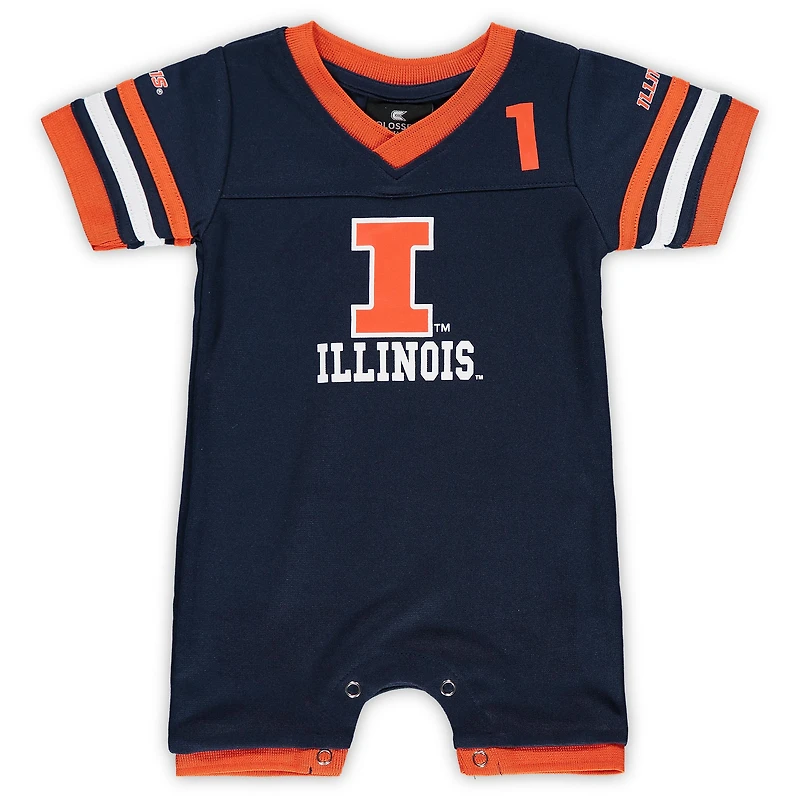 Newborn & Infant Colosseum Navy Illinois Fighting Illini Bumpo Football Logo Romper