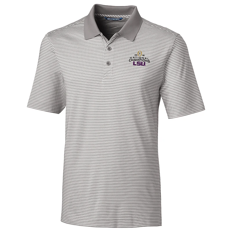 Men's Cutter & Buck Gray LSU Tigers College Football Playoff 2019 National Champions Forge Tonal Stripe Big & Tall Polo