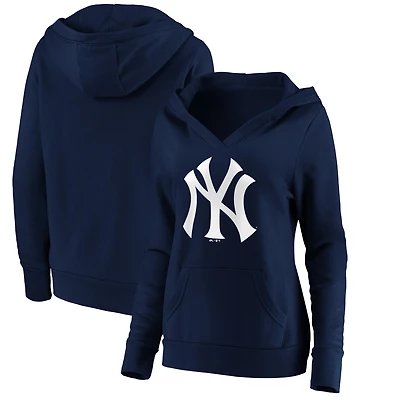 Women's Fanatics Navy New York Yankees Official Logo Crossover V-Neck Pullover Hoodie