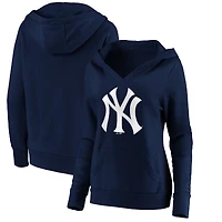 Women's Fanatics Navy New York Yankees Official Logo Crossover V-Neck Pullover Hoodie